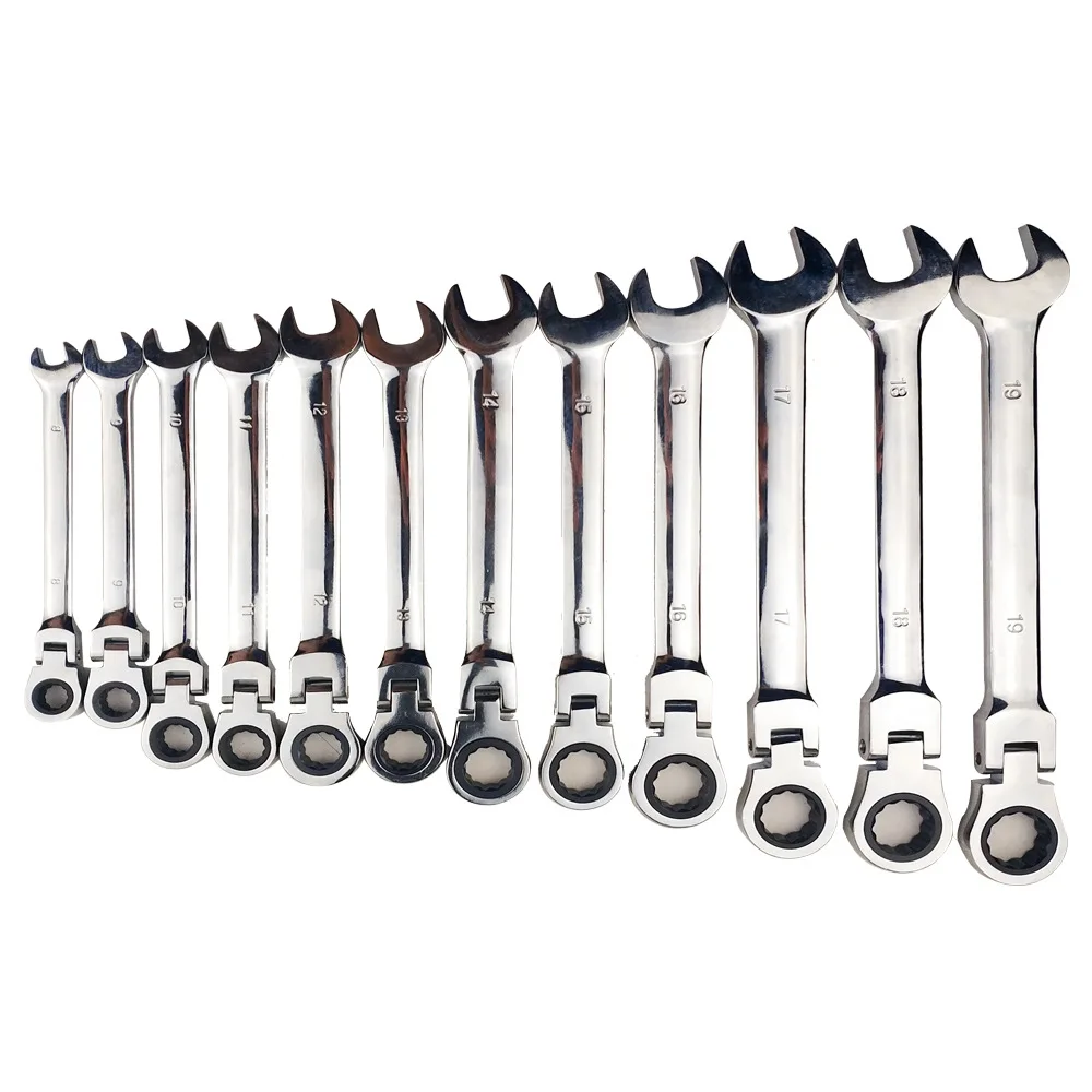 12-Piece Flex-Head Ratcheting Wrench Set Metric 8mm-19mm,72-Teeth Combination Ended Spanner kits Chrome Vanadium Steel