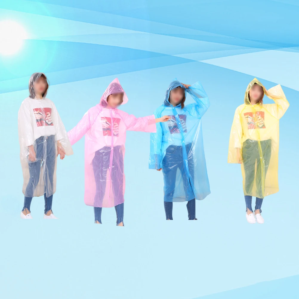 

4pcs Adult Raincoat Disposable Waterproof Hooded Poncho Lightweight Travel Friendly for Hiking Camping Outdoor One Size