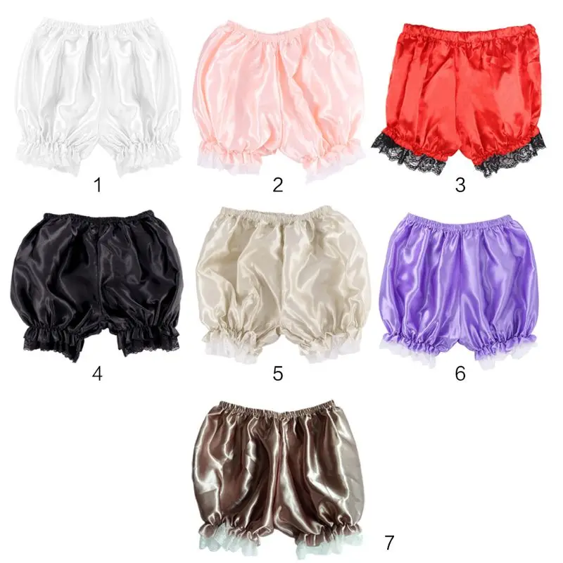 Women Imitation Silk Bloomers Lace Trim Panties Victorian Pumpkin Shorts Drop Shipping