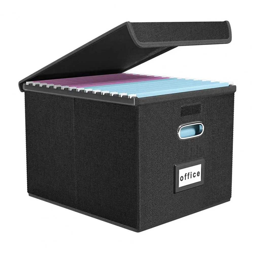 صندوق ملفات قابل للطي، صندوق تخزين ملفات بمقبض معدني مع غطاء لتعليق المستندات المكتبية، صندوق منظم بحجم الحروف القانونية المحمول