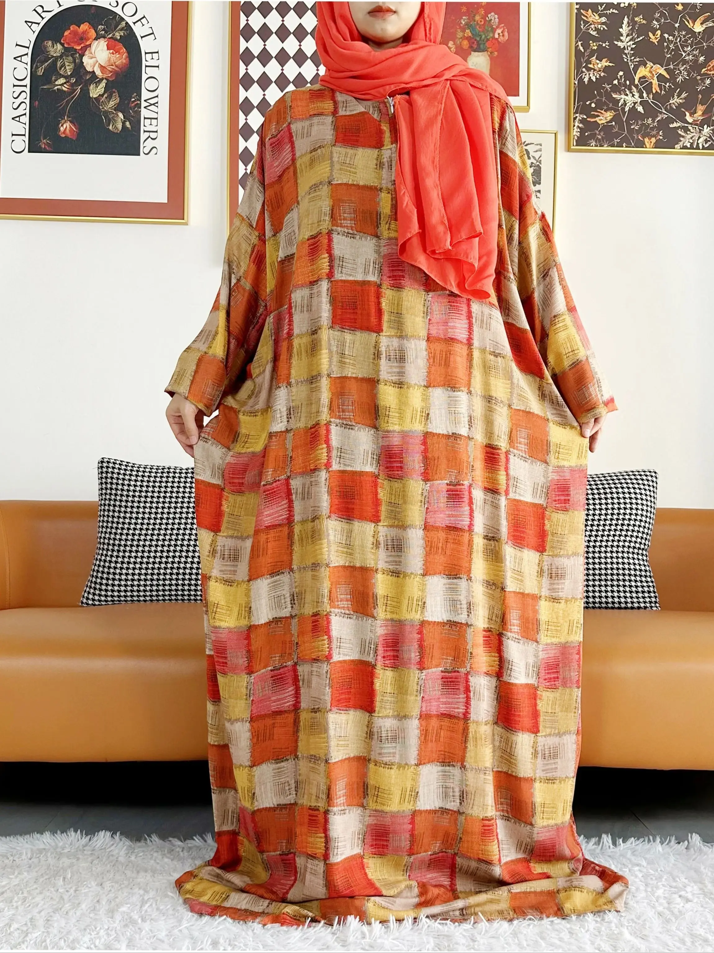 Abayas musulmanas de algodón para mujer, ropa de oración de Ramadán, bata suelta de Oriente Medio de Dubai, Turquía, turbante africano