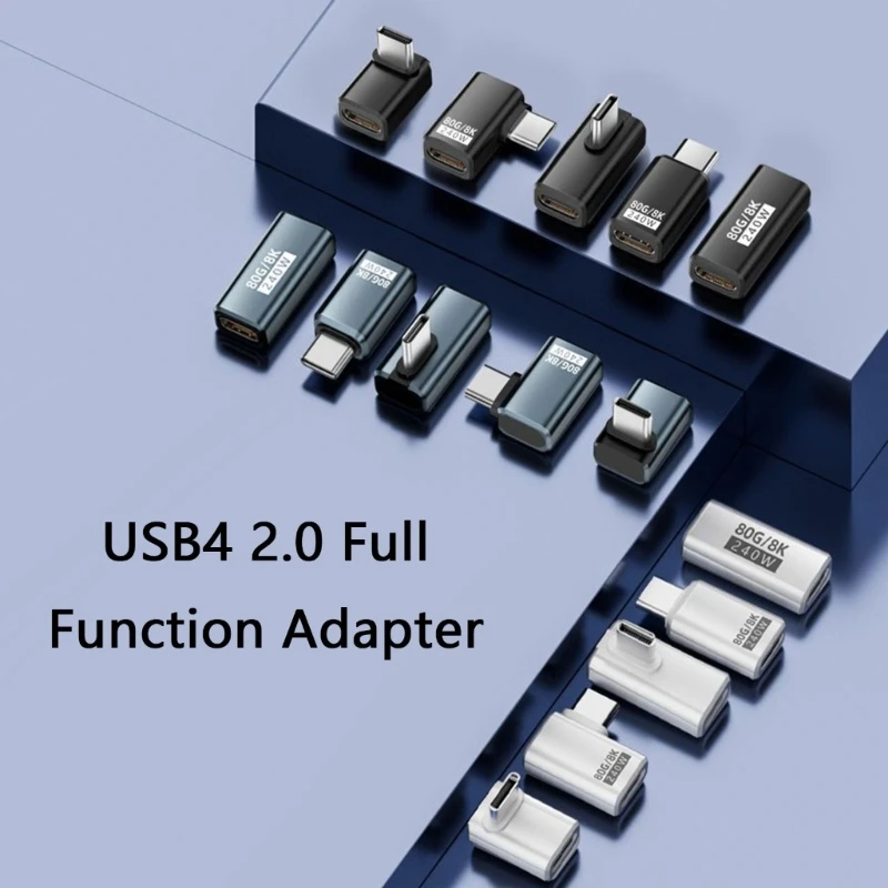 240W USB C to Type-C Adapter 40Gbps 8K 60Hz 90 Degree Converter USB4 Adapter PD Charge Data Transfer for MacBook Phone Tablet
