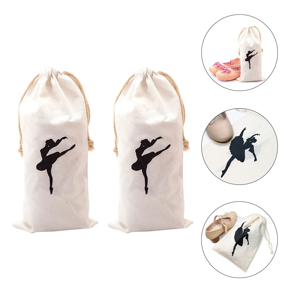 

2 Pcs Ballet Shoes for Girls Bag Girl's Dancing Bags Little Storage White Drawstring Toddler