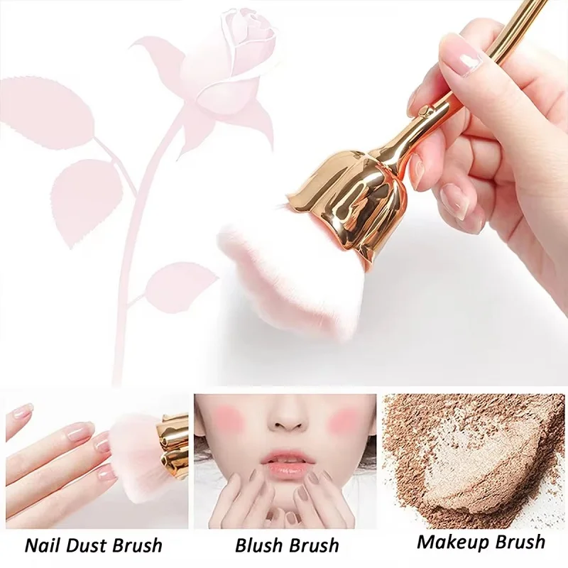 Cepillo de uñas floral para manicura, forma de rosa dorada, cepillos de arte de uñas redondos pequeños, herramientas de limpieza de polvo para gel UV, accesorios de uñas 2