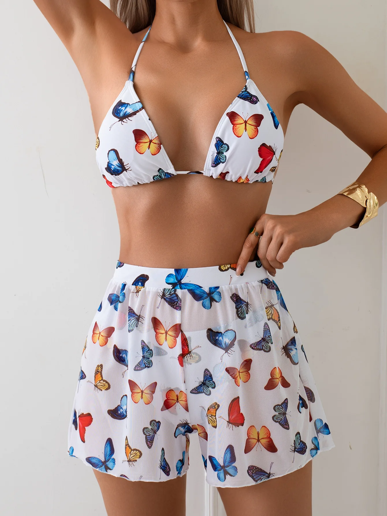 2026 New Women's 3 Piece Bikini Set Digital Print High Waist Boyshorts Sexy Two Piece Swimsuit Hot Spring Bathing Suit Summer