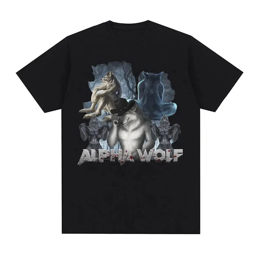 Wolf Ripping Meme Funny T Shirt Alpha Wolf Werewolf Literally Me Graphic T-shirts for Men Harajuku Streetwear Oversized T-shirt