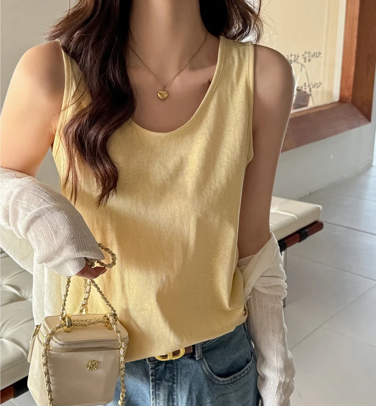 Lässiges, lockeres Damen-Camisole im koreanischen Stil, weiches, atmungsaktives Sommer-Tanktop, vielseitig kombinierbar, trendiges ärmelloses Streetwear-Sport- und Pendler-Outfit