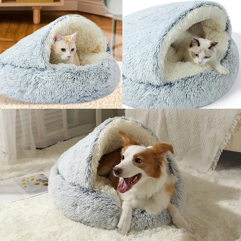 Winter Warm Shell Semi-Enclosed Cat Bed Pet Dog House Cozy Cave Shelter