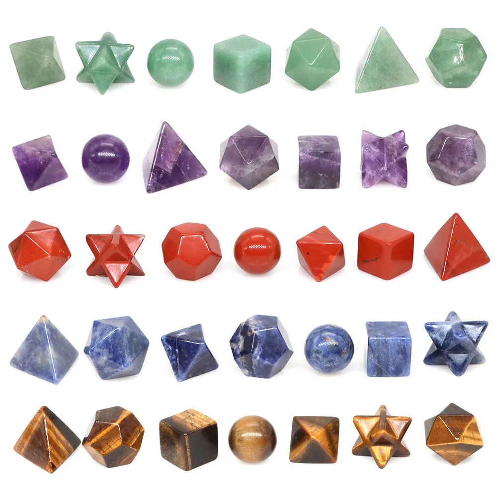 7Pcs Natural Stones Platonic Solid Crystal Geometry Set Reiki Gemstones Sacred Geometric Chakra Quartz for Meditation Home Decor