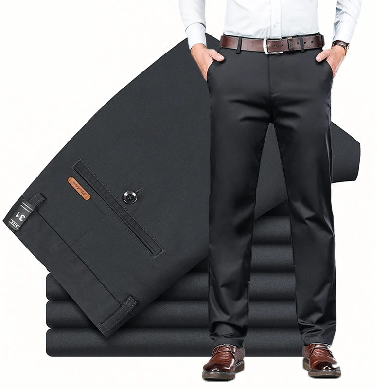 

Autumn Men's Business Casual Pants Straight Classic Stretch Brand Trousers Solid Color Slim Fashion Pocket Male Clothing Pants