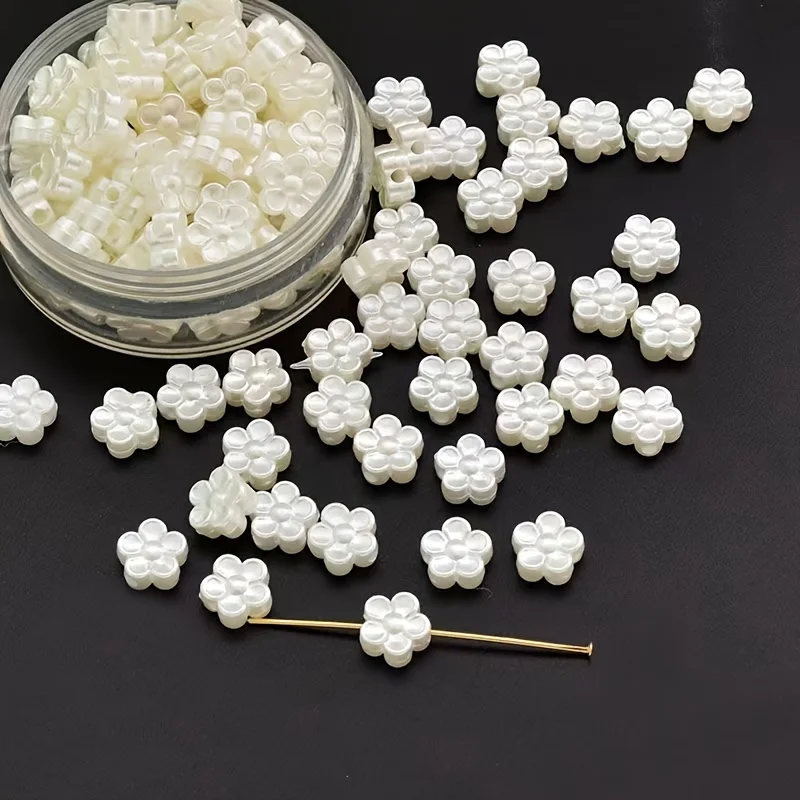 100pcs 9mm White Small Flower Beads Jewelry Making DIY Handmade Necklace Bracelet Key Chain Accessories