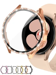 Glass+Case for Samsung Galaxy watch 4 44mm 40mm Accessories Bling Diamond PC bumper Shell +Screen protector Galaxy watch 6 cover