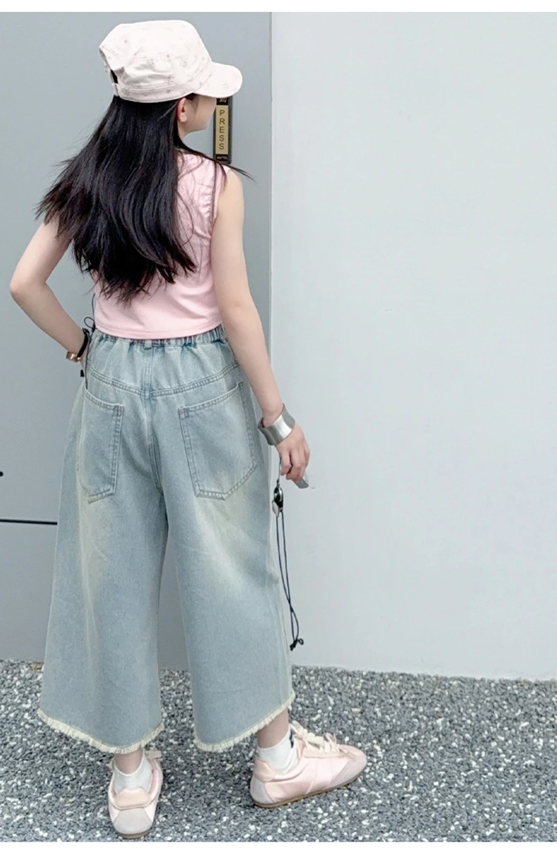 Girls Ripped Baggy Denim Shorts with Hole Animal Pattern Teenage Girls Casual Summer Destroyed Broken Shorts for Kids Capris