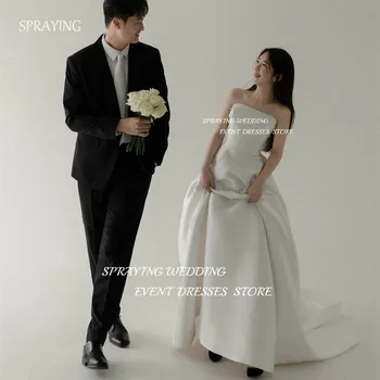 رش التصوير الفوتوغرافي لحفلات الزفاف الكورية بسيط بدون حمالات على شكل حرف a فستان الزفاف الساتان مخصص طويل رداء الزفاف مشد الظهر 2025