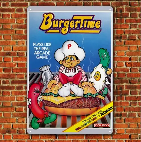 Póster metálico del videojuego Burger Time - Letrero coleccionable de Atari (tamaño 8x12 pulgadas)
