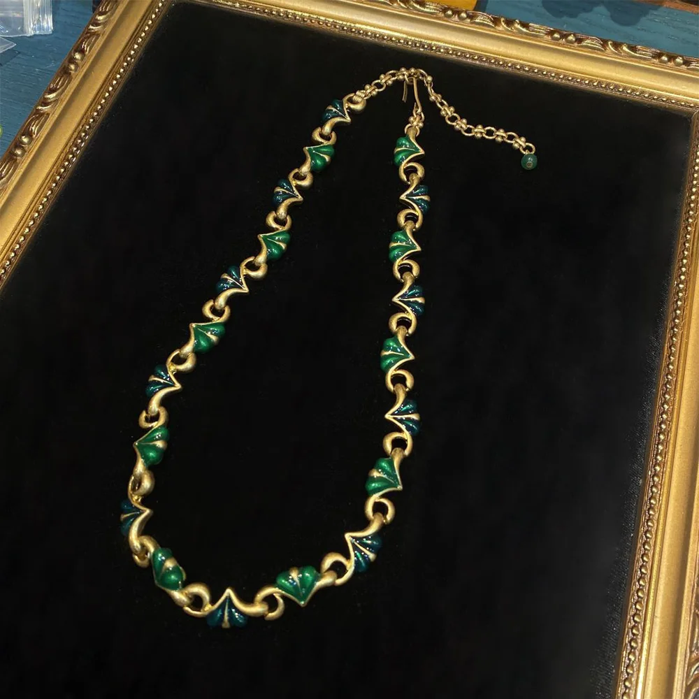 

Vintage accessories copper plated 18K green crystal necklace for women jewlry whosale