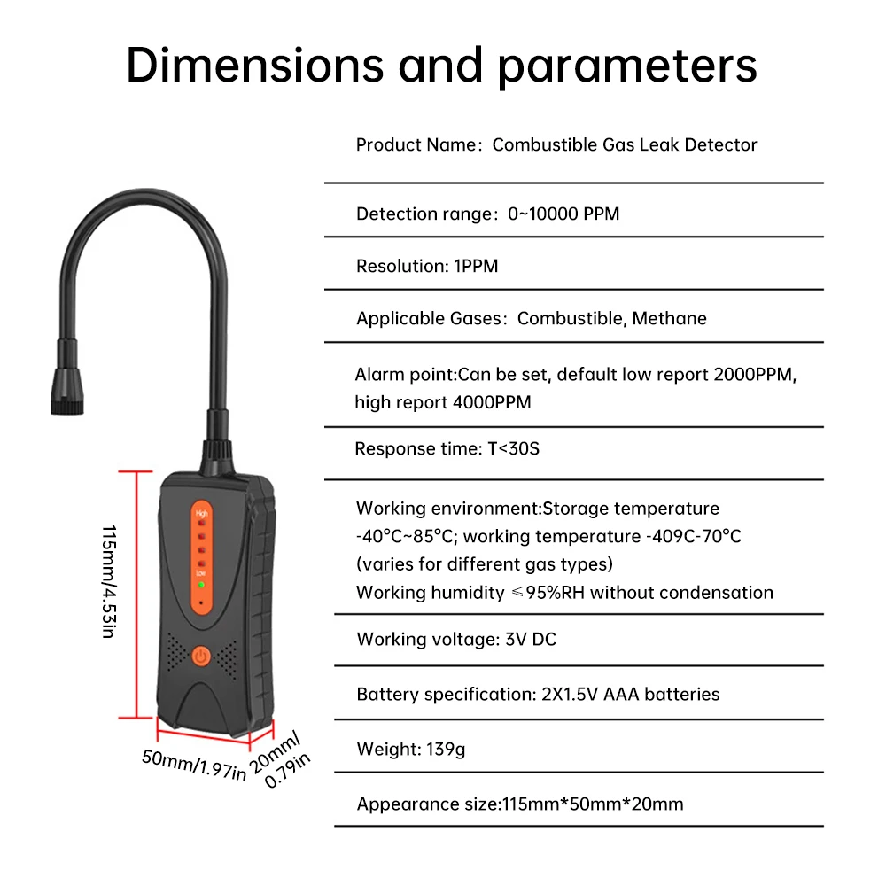 Gas Detection Combustible Natural Gas Leak Detector Sound Alarm Leak Sensor Instrument