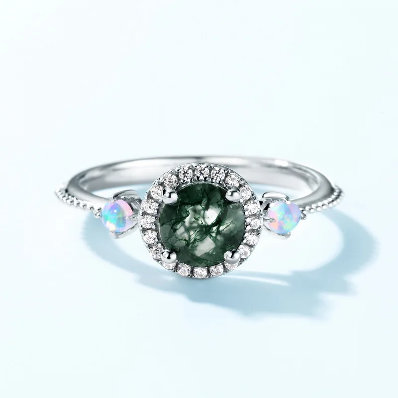

925 Sterling Silver Natural Moss Agate Rings For Woman Anniversary Birthday Gift Fine Jewelry Trendy Elegant