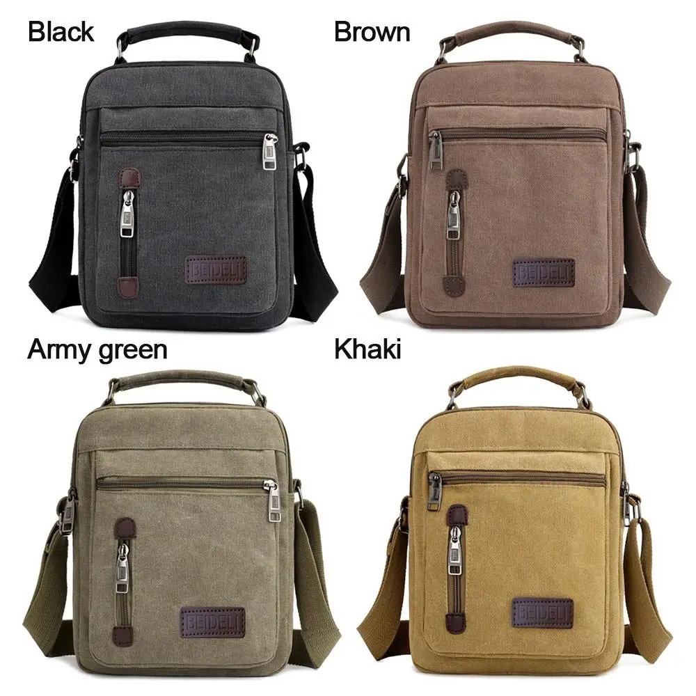 Creative Canvas Men Shoulder Bags Tote Wear-resistant Travel Crossbody Bag Large Capacity Multi Pockets Tool Satchel Bag 5