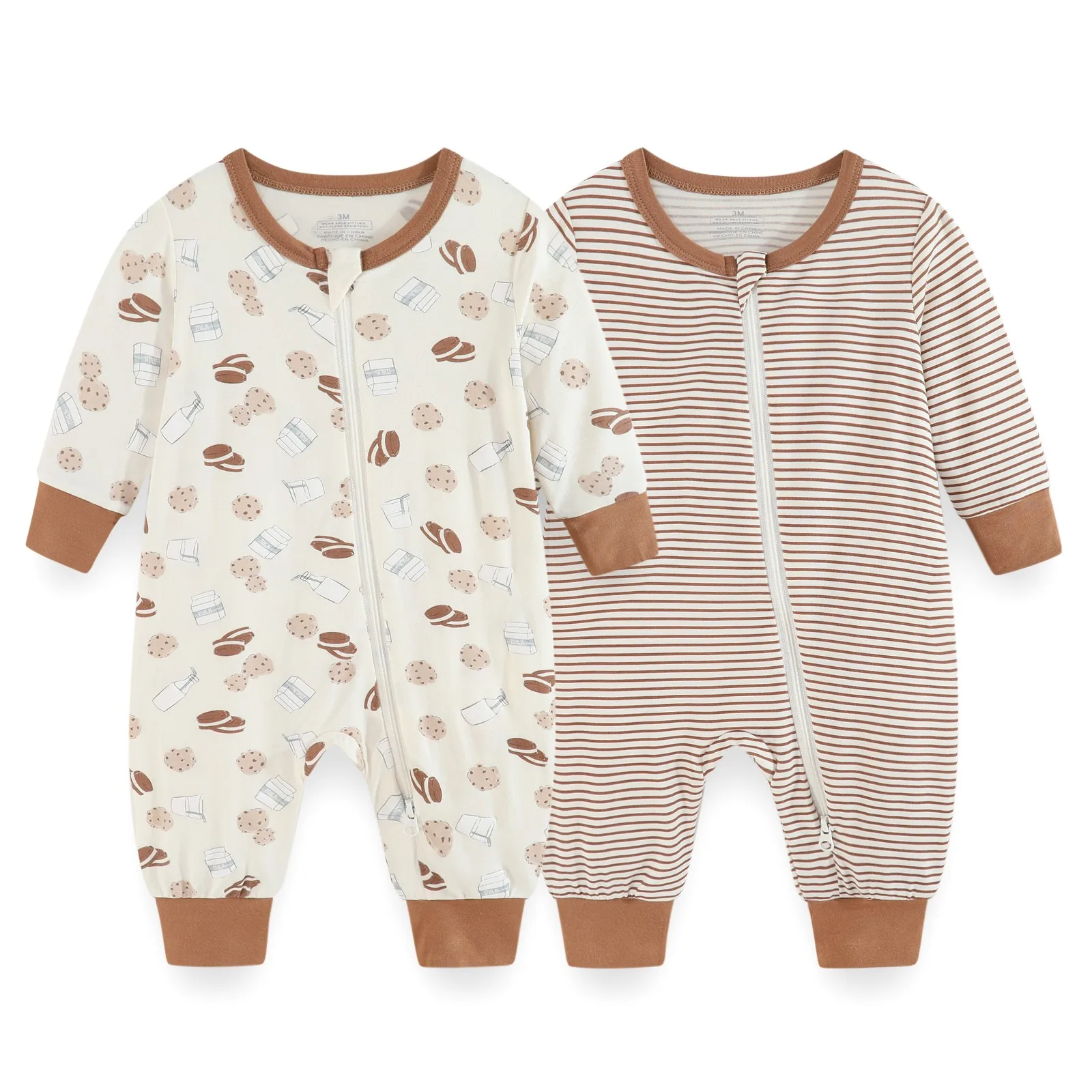 2/3 Stück Baumwolle Baby Mädchen Kleidung Sets Unisex Stram pler 0-24m Neugeborene Baby Kleidung 2-Wege-Reiß verschluss Cartoon Herbst Frühling