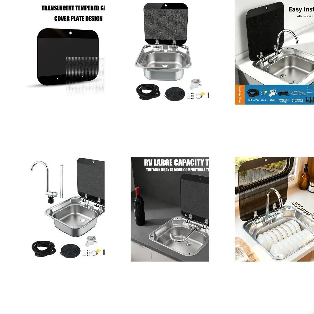 Covered Stainless Steel Sink for Boat Galley and Mobile Kitchen Use, Single Bowl Wash Basin with Hinged Lid and Drain D7YA