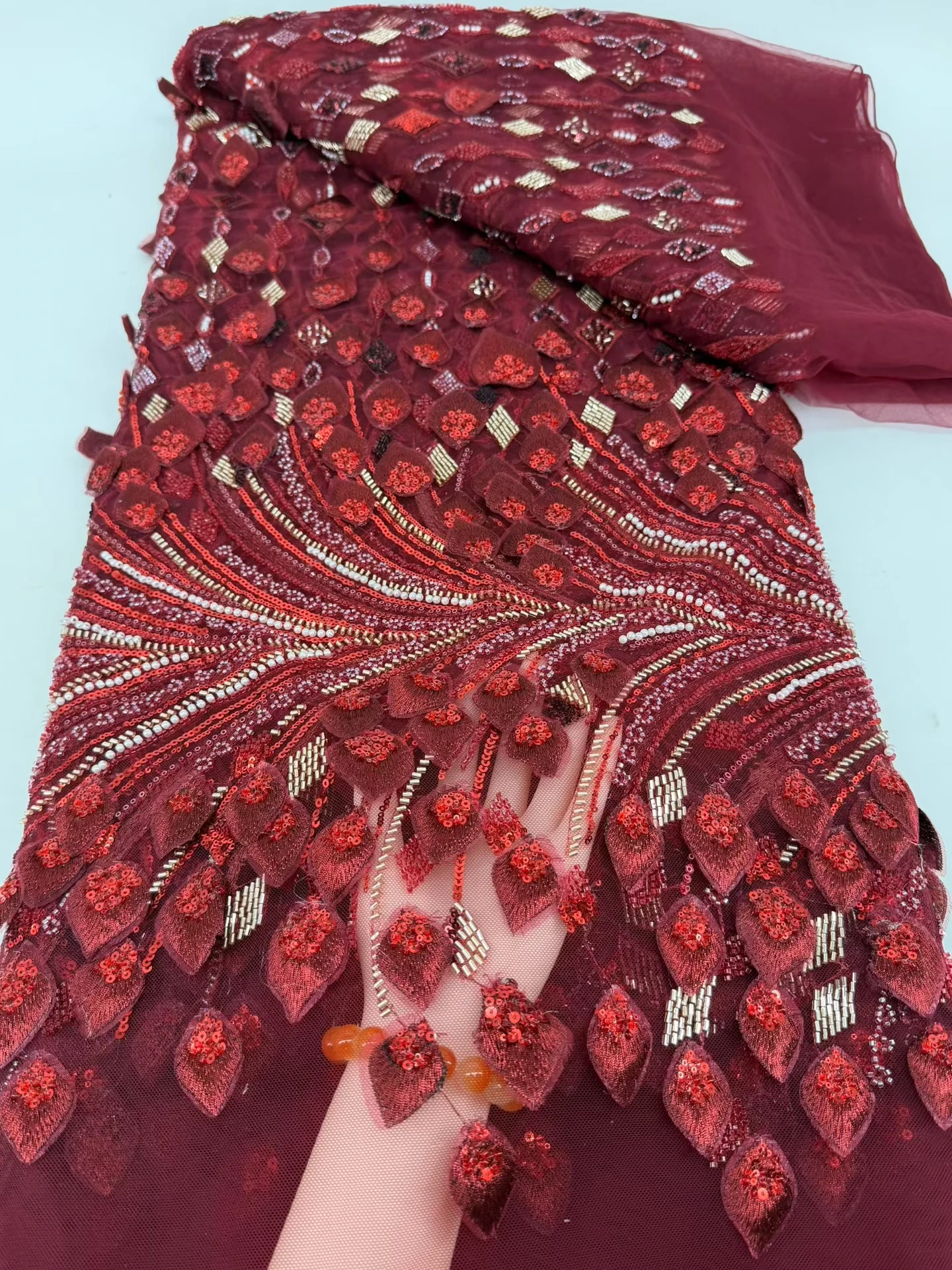 Luxury African New Promotion Heavy Process Party Dress Series Embroidery Bead With Sequins Super Top Quality Fabric Gold Hm194-1