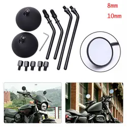 10mm Round Motorcycle Rear View Mirrors Black Retro Cafe Racer Side Mirror For Triumph Bonneville Harley Davidson 883 Touring