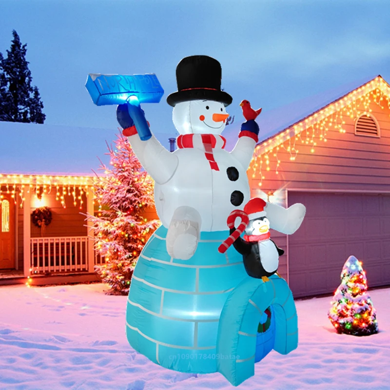 Bonhomme de neige gonflable avec lumières LED intégrées, Ecolsitting sur la maison de neige, décoration intérieure et extérieure de Noël, 1.8m