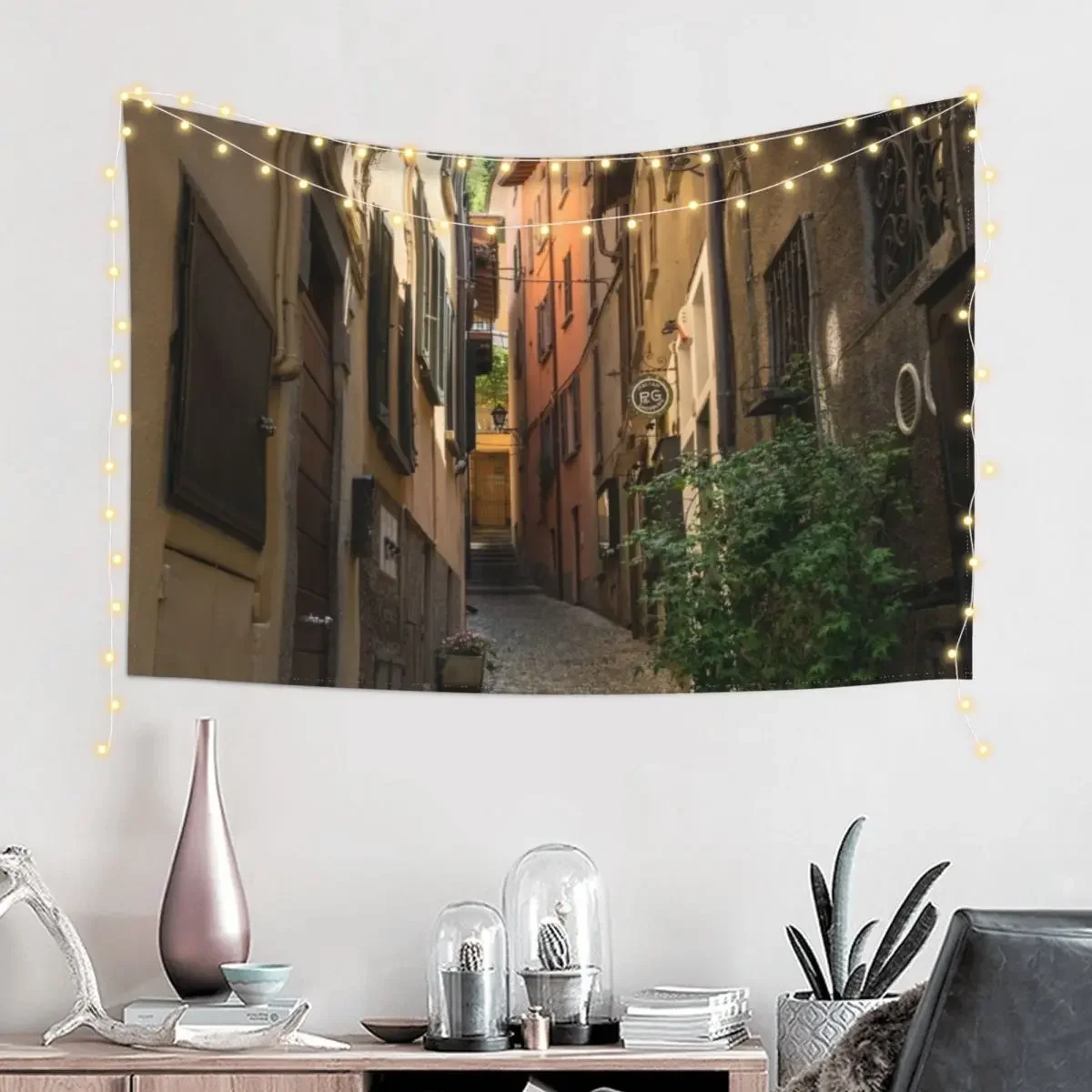 Hugging Cobblestoned Lane - Gallivanting Around Famous Bellagio on Lake Como in Lombardy Italy Tapestry