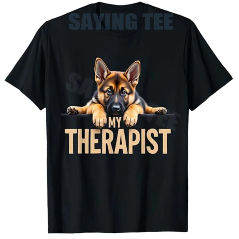 Funny Frenchie GSD Shep Puppy My Therapist French Bulldog Dog T-Shirt Y2k German Shepherd Dog Lover Graphic Top Cute Pug-dog Tee
