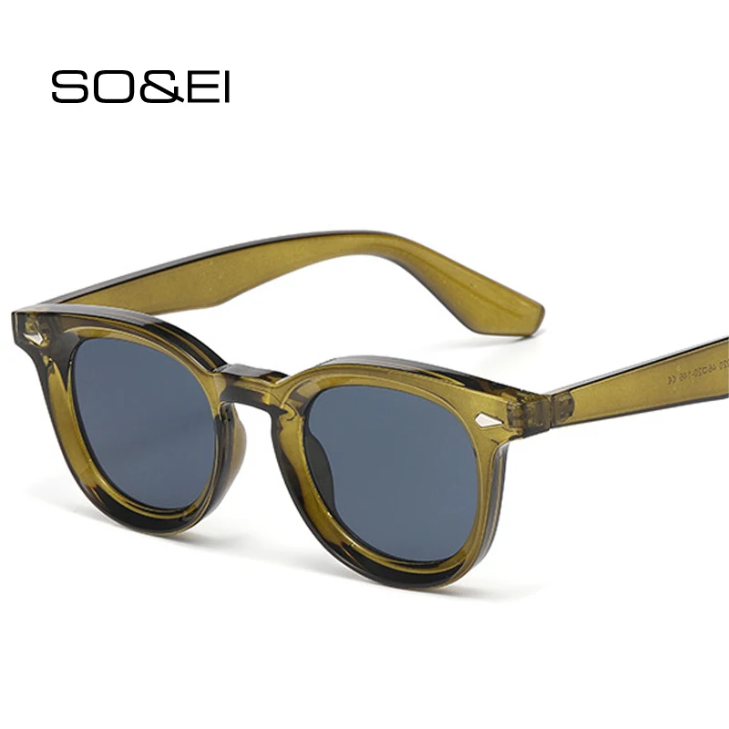 

SO&EI Fashion Oval Sunglasses Women Retro Rivets Blue Green Shades UV400 Men Trending Sun Glasses