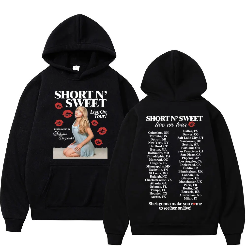 Sabrina Carpenter Short N' Sweet Tour Hoodie Men Women Rock Hip Hop Retro Hooded Sweatshirts Casual Fashion Oversized Pullovers