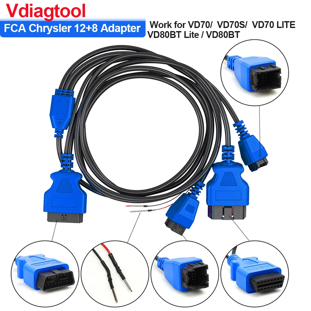 สายอะแดปเตอร์ XTOOL 12+8 สำหรับ FCA สำหรับเชื่อมต่อ Chrysler OBD2 แบบ 12 ขา ถึง 8 ขา/ 16 ขา + 32 ขา สายวินิจฉัยสำหรับ Nissan