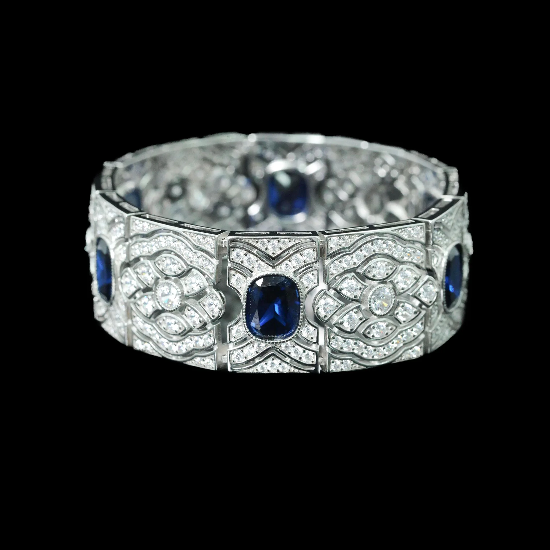 

New S925 Silver Bracelet High Carbon Diamond Royal Blue Decorative Art Retro Versatile Women's Bracelet Wedding Jewelry