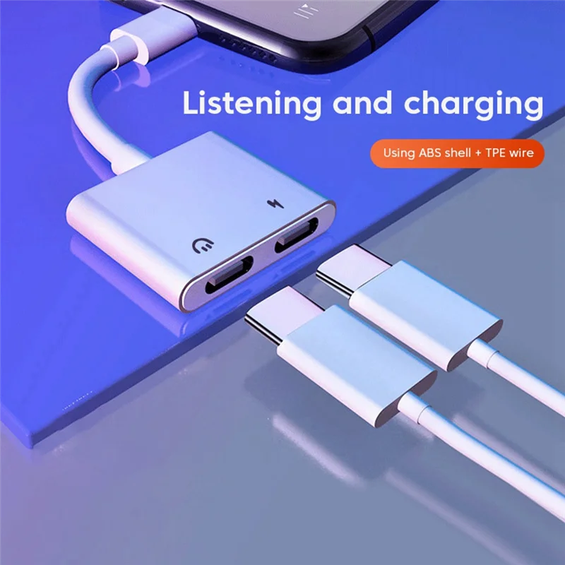 Typec to Dual C Headphone and Charger Adapter 2-in-1 Hub Audio Charger Splitter PD 3.0 60W Fast Charging Splitter