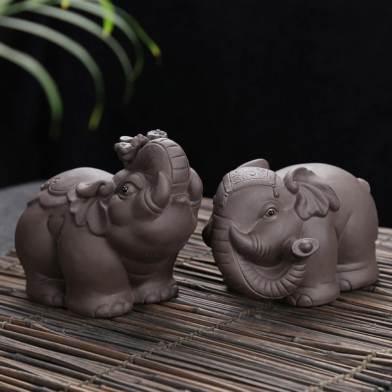 Yixing Boutique Purple Clay Elephant Tea Pet Figurine Home Ornaments Handcraft Sculpture Tea Ceremony Decoration Chinese Teaware