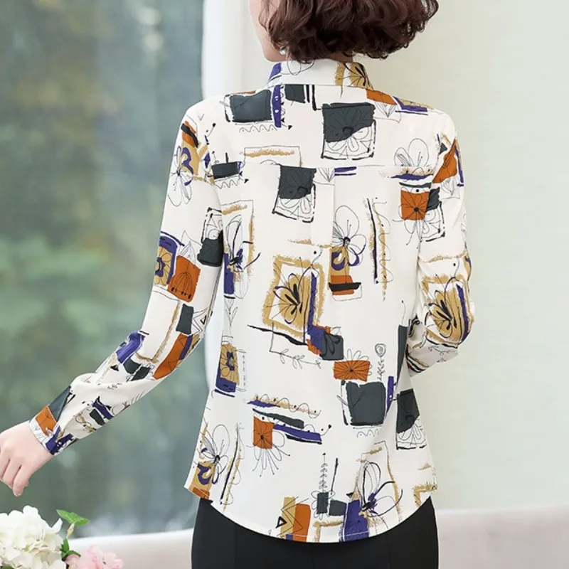 Women's Spring Autumn Floral Print Geometric Graphics Turn-down Collar Long Sleeve Button Cardigan Shirt Casual Elegant Tops