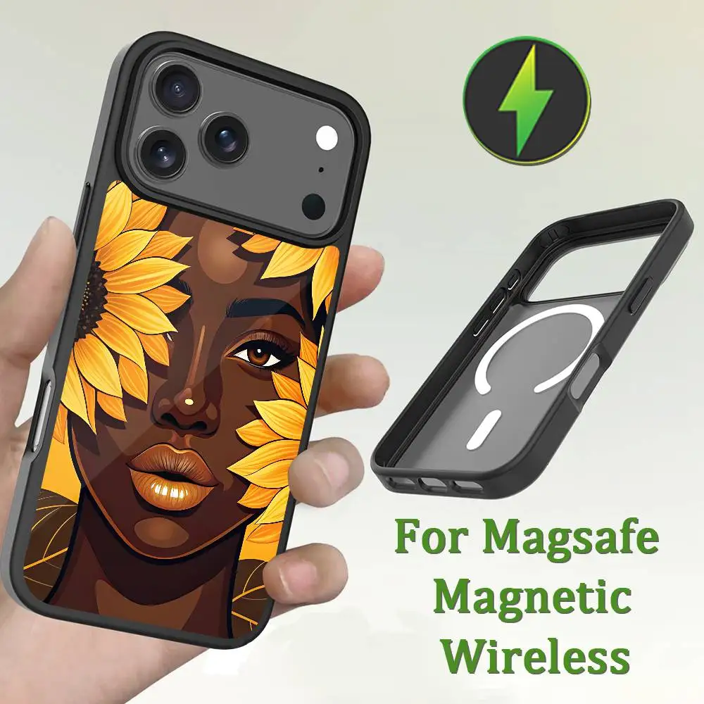 Casing Ponsel Seni Afrika Untuk iPhone 13,12,11,16,15,17,14,Pro,Max,Plus,Mini,Magsafe,Pengisian Daya Nirkabel Magnetik