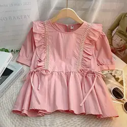 2024 New Summer Women's Casual Fashion Elegant Commuting Solid Color Bow Printed Three Dimensional Decorative Ruffle Edge Top