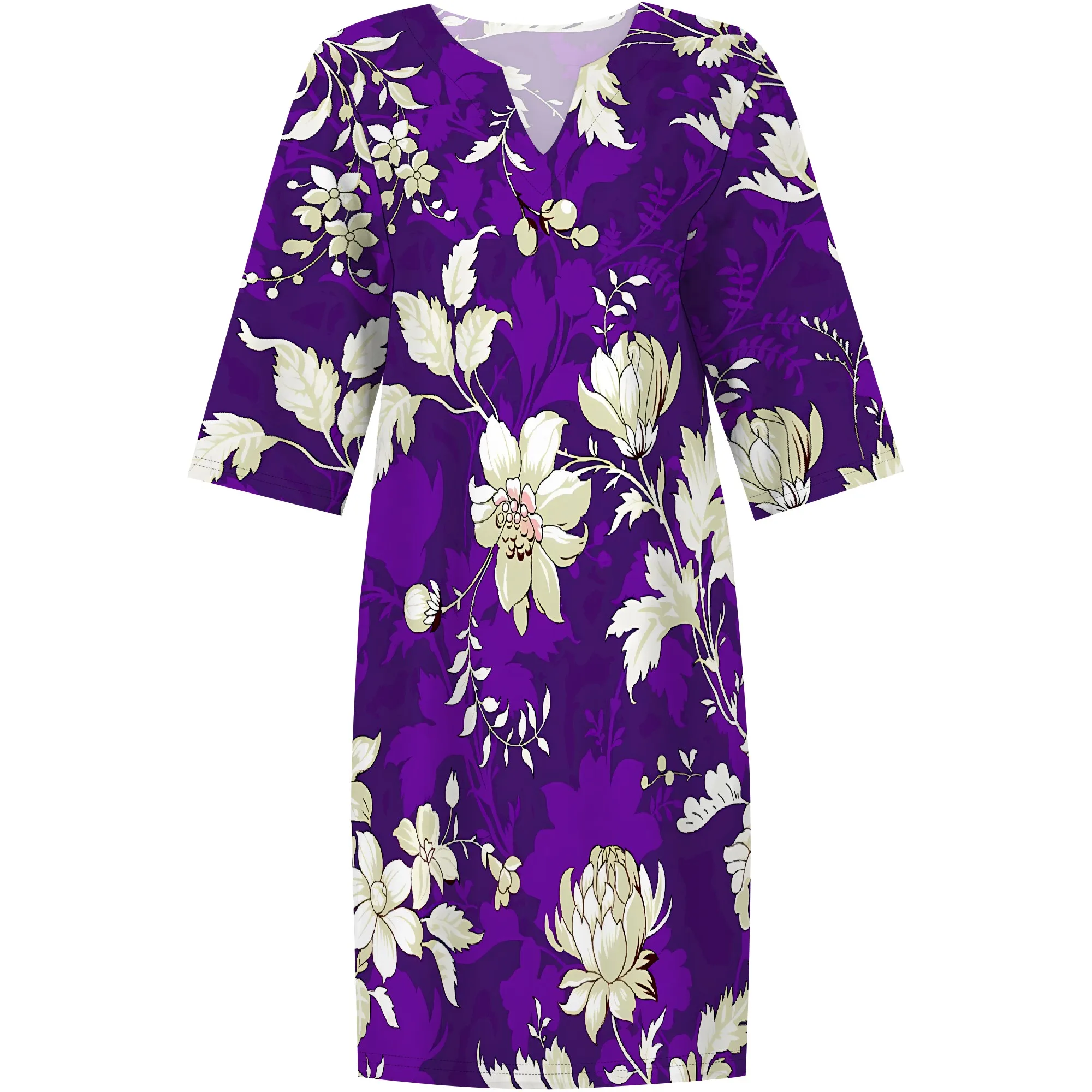 Nupusa Floral Print Dress for Women Standard Size Summer Casual V Neck Half Sleeve Dress