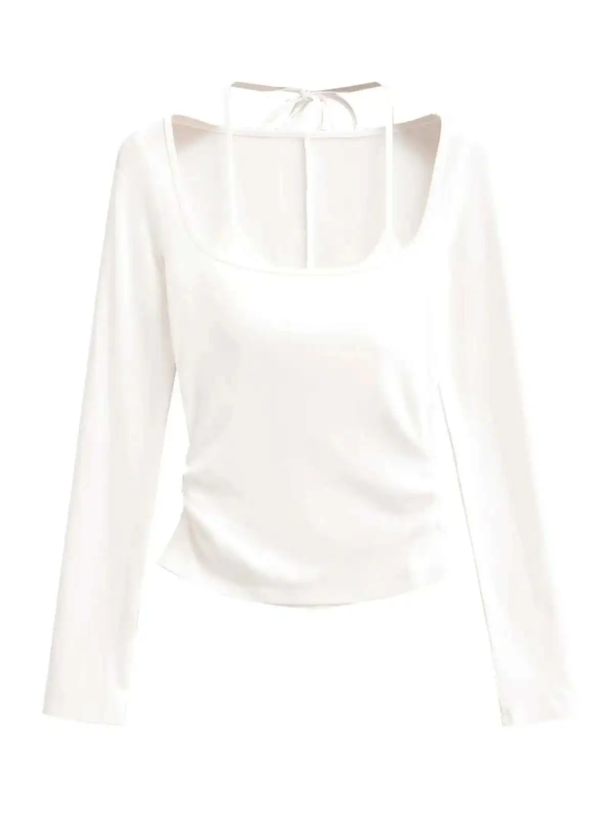 2024 Autunno/Inverno Nuovo Appeso Al Collo Falso In Due Pezzi A Maniche Lunghe Pullover Delle Donne Cinching Vita di Colore Solido Sottile Breve Top V795