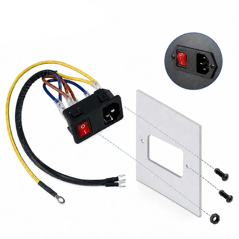 For 3D Printer Power Control Power Switch Socket Printer Power Assembly Black Robust Construction For BambuLab X1