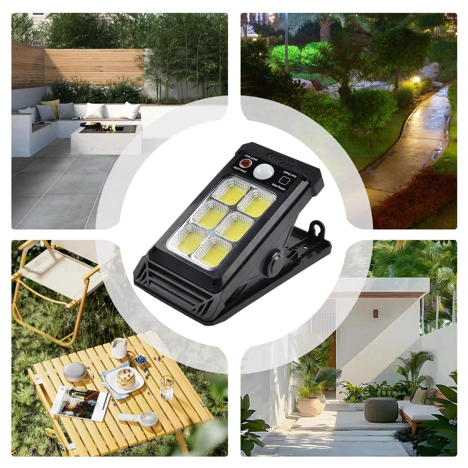 Luci solari da esterno Batteria da 1200 Mah Sensore di movimento Clip impermeabile su luci solari da esterno per passerella Cortile Percorso Terrazza