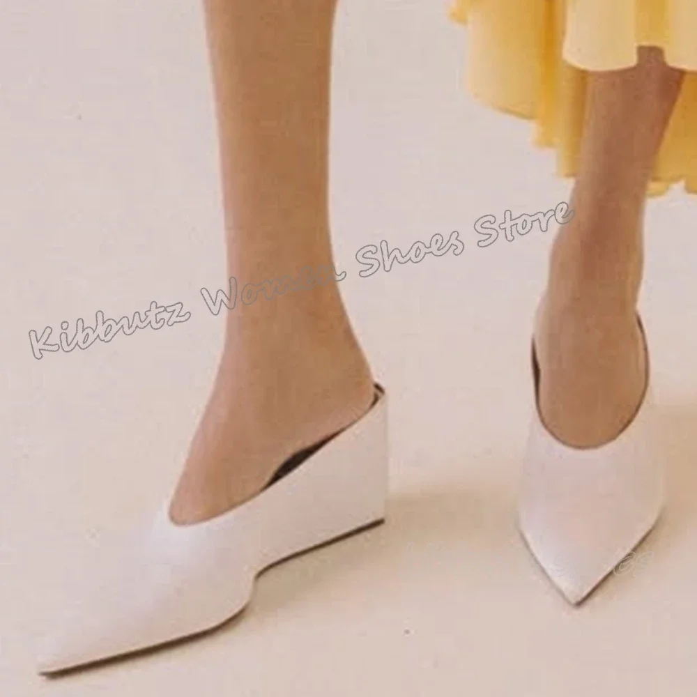 

Mule Slipper Pump Leather Solid Color Fashion Elegant Concise Sexy Luxury Women Shoes Pointed Toe Wedges Slip-On Party Dress New