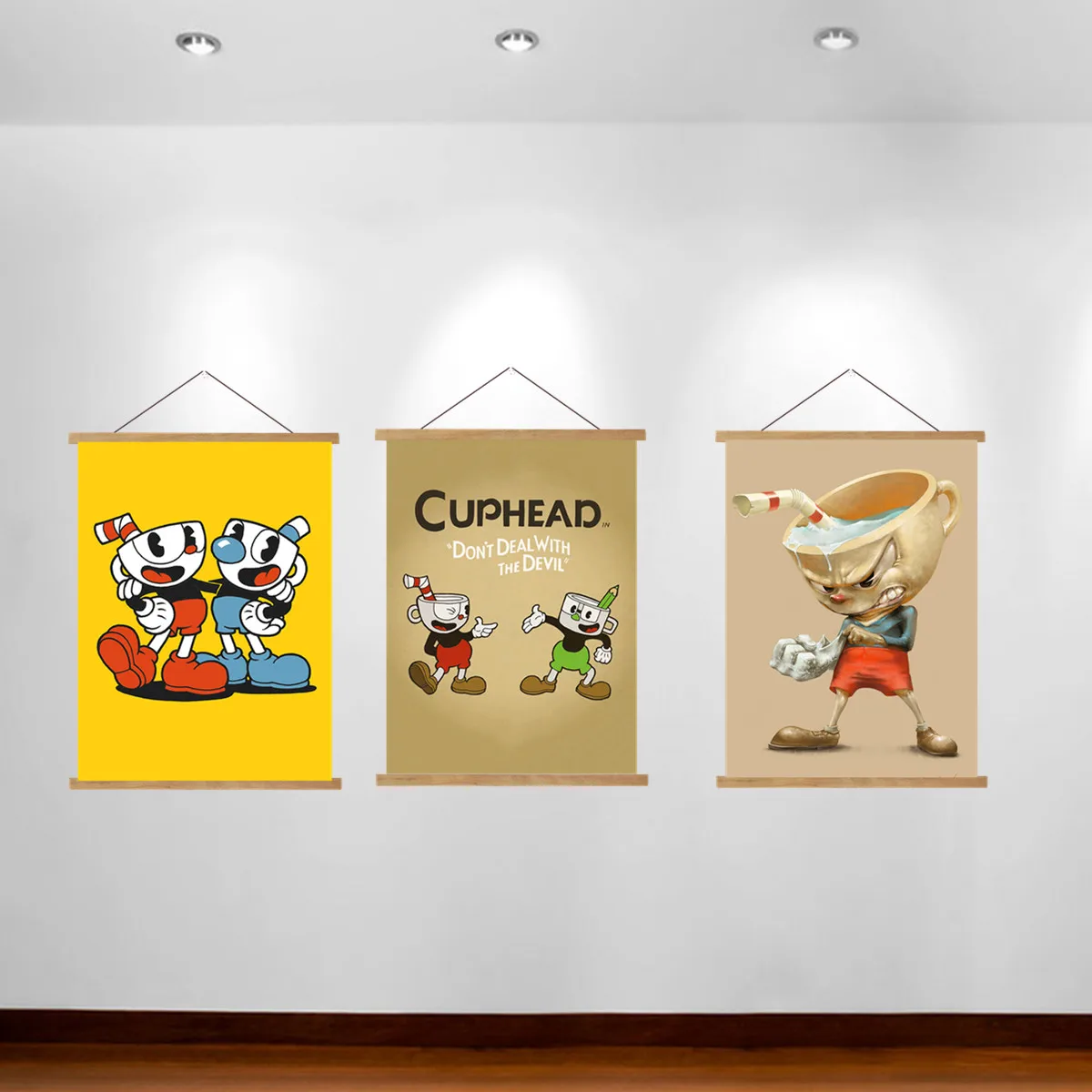 Cuphead Mugman Poster Anime Poster Canvas Wall Hanging Painting Scroll Posters Living Room Wall Decor Wall Art Scroll Paintings