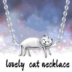 Fashion Cat Necklace Horizontal Pendant Engagement Necklaces for Women Animal Cat Jewelry Accessories Birthday Anniversary Gift
