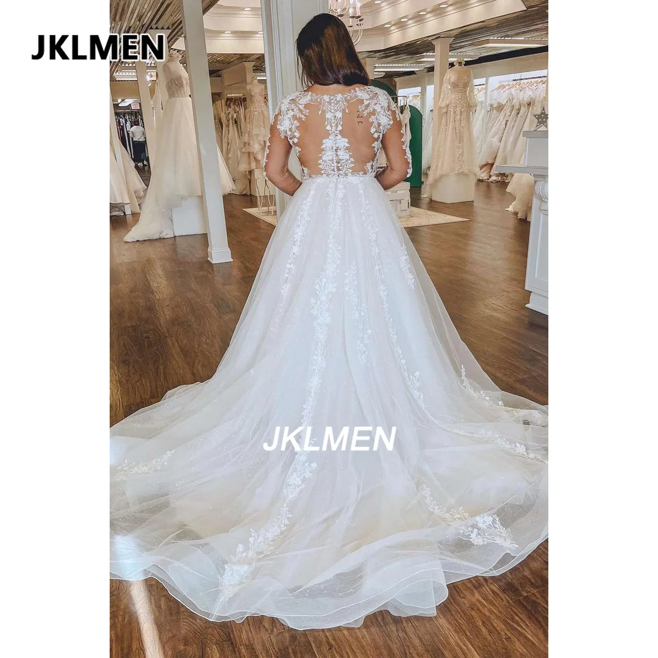 فساتين زفاف بوهو مزينة بالدانتيل على شكل قلب وسحاب وأكمام طويلة على شكل حرف a فستان زفاف فيستدوس دي نوفيا #3