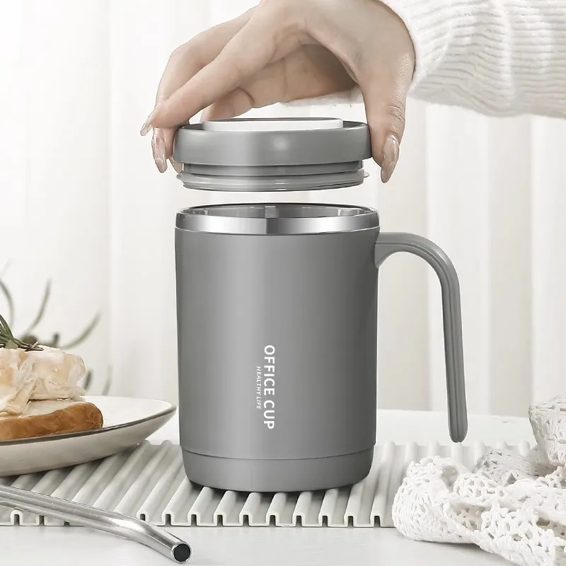 

500ml Grey Creative PP Liner Portable Office Large Capacity Covered Milk Coffee Cup Gift For Travel Domestic