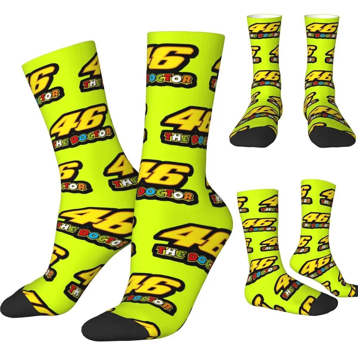 Rossi Rennnummer-Socken für Herren und Damen, Polyester, modisch, 46, Moto-GP-Socken, Neuheit, Frühling, Sommer, Herbst, Winter, mittlere Röhrensocken, Geschenk