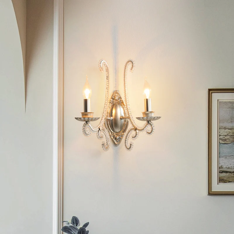 French medieval crystal wall lamp bedroom bedside aisle candle  American retro living room hotel background
